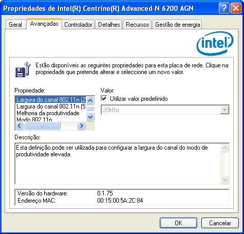 Configuraes do adaptador